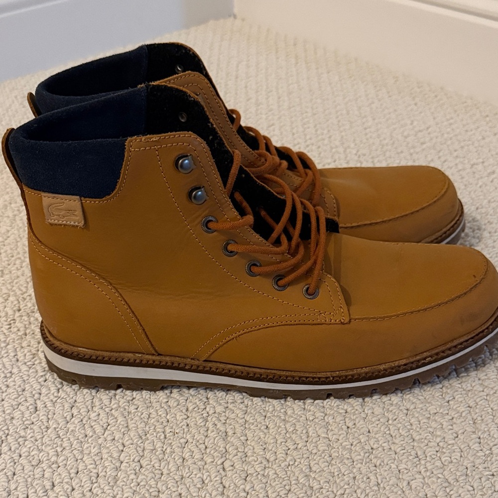 Lacoste Tan Leather Boots with Black Accents